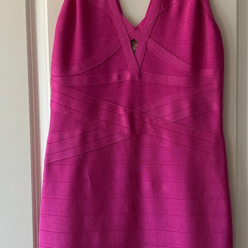 BEBE Hot Pink Bandage Dress-Size L - Picture 2 of 4
